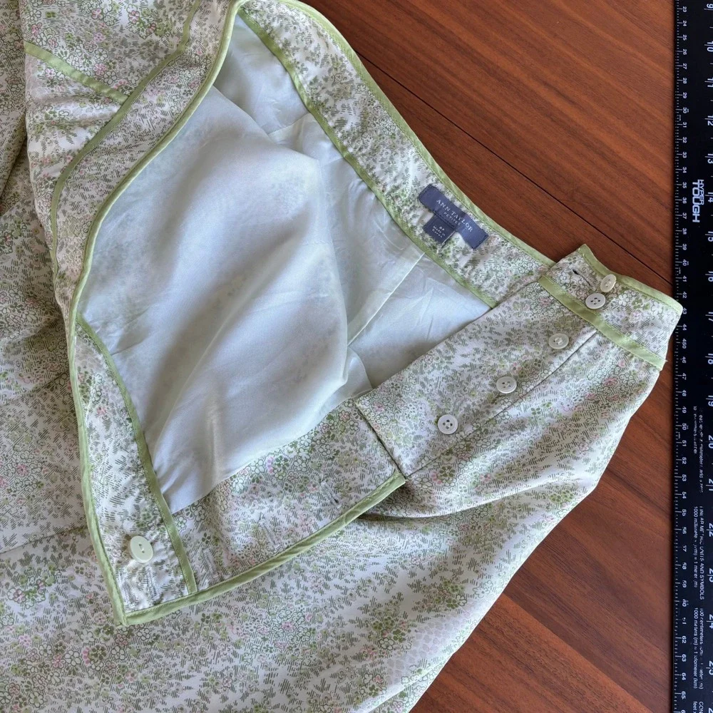 90s Vintage Ann Taylor Silk Skirt 8P Green Floral A Line Cottage Fairy Coquette